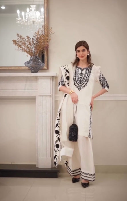 Designer Party Wear Pure Natural Crepe Top & Farshi Palazzo With Dupatta Set