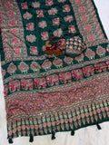 Heavy Japan Satin with Beautiful Ajarakh print with Real mirror work and Latkan Saree