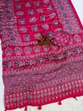 Heavy Japan Satin with Beautiful Ajarakh print with Real mirror work and Latkan Saree
