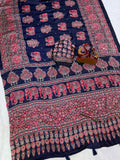 Heavy Japan Satin with Beautiful Ajarakh print with Real mirror work and Latkan Saree