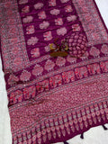 Heavy Japan Satin with Beautiful Ajarakh print with Real mirror work and Latkan Saree
