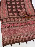 Heavy Japan Satin with Beautiful Ajarakh print with Real mirror work and Latkan Saree