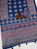 Heavy Japan Satin with Beautiful Ajarakh print with Real mirror work and Latkan Saree