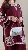 Party Wear Heavy Roman Cotton Farshi Salwar Suit With Embroidery Work