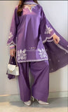Party Wear Heavy Roman Cotton Farshi Salwar Suit With Embroidery Work