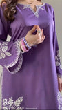 Party Wear Heavy Roman Cotton Farshi Salwar Suit With Embroidery Work