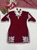 Party Wear Heavy Roman Cotton Farshi Salwar Suit With Embroidery Work