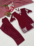 Party Wear Heavy Roman Cotton Farshi Salwar Suit With Embroidery Work