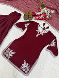 Party Wear Heavy Roman Cotton Farshi Salwar Suit With Embroidery Work