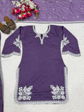 Party Wear Heavy Roman Cotton Farshi Salwar Suit With Embroidery Work