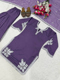 Party Wear Heavy Roman Cotton Farshi Salwar Suit With Embroidery Work