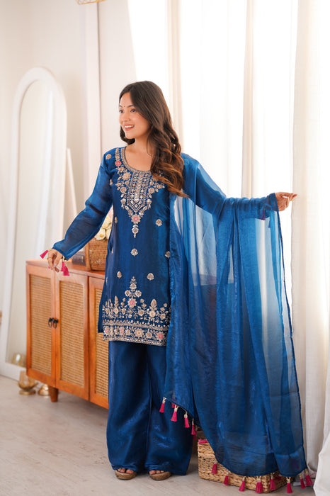 Fendi Silk Top with Heavy Embroidery Beads Sequence & Thread Work With Latkan Salwar Kameez