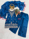 Fendi Silk Top with Heavy Embroidery Beads Sequence & Thread Work With Latkan Salwar Kameez