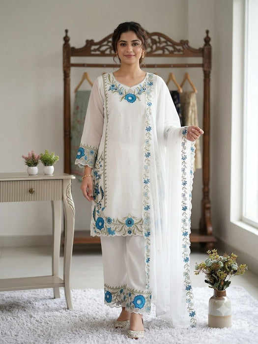 BEAUTIFUL EMBROIDERED FOX GEORGETTE TOP PLAZZO WITH DUPATTA