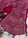 Soft crepe silk with Beautiful Ajarakh print with Zari and Real mirror work Saree