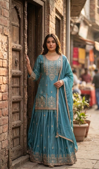 Pure Cinon Silk With Embroidery 5mm Sequence Work Salwar Kameez