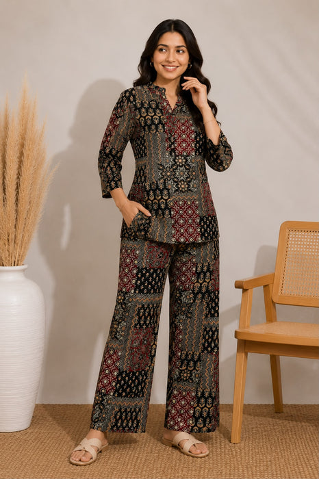 Pure Soft Rayon Cotton Top with Printed With Foil Work Co-Ord Set
