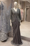 Designer Heavy Crep Satin With Embroidery work  Party Wear Saree With Jacket