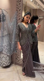 Designer Heavy Crep Satin With Embroidery work  Party Wear Saree With Jacket