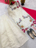 Designer Heavy Roman Glass Silk Top Pazzo And Dupatta With Multi Embroidery And Bids Moti Work