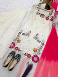 Designer Heavy Roman Glass Silk Top Pazzo And Dupatta With Multi Embroidery And Bids Moti Work