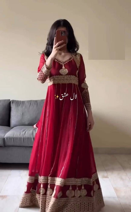 Designer Party Wear Heavy Fox Georgette Gwon Pent & Dupatta Set
