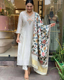 Latest Viscose Chanderi Kurti Bottom And Dupatta With Embroidery Work