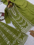 New Fancy Pakistani Collection Top Plazzo And Dupatta Set Fully Stitched