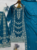 New Fancy Pakistani Collection Top Plazzo And Dupatta Set Fully Stitched
