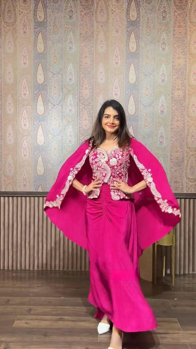 Latest Designer Party Wear Jacket Bottom And Dupatta Set