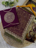 Soft NC Twill with Sequence and cording Embroidery Work Beautiful Saree