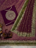 Soft NC Twill with Sequence and cording Embroidery Work Beautiful Saree