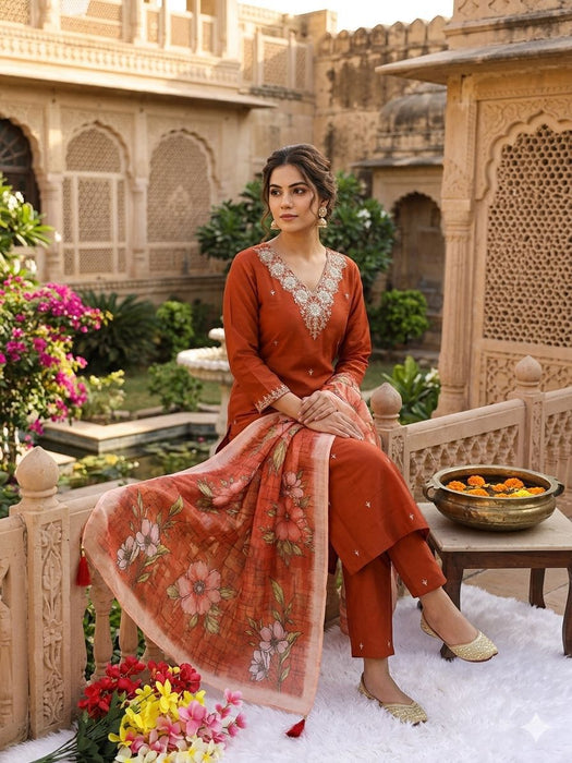 Roman Silk with Beautiful Embroidery With Sequence Work Salwar Kameez