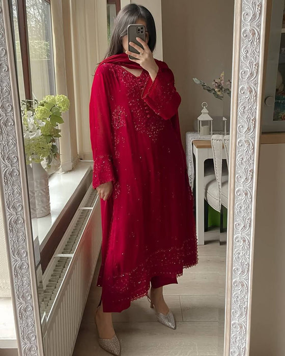EXCLUSIVE 3 PIECE PLAZZO PAIR WITH DUPATTA IN SEQUENCE EMBROIDERY WORK