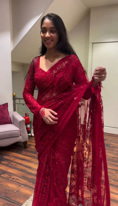 Designer Faux Georgette Saree With Embroidery And Sequins Work