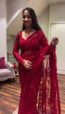 Designer Faux Georgette Saree With Embroidery And Sequins Work
