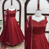 Latest Designer Anarkali Suit With Beautiful Chanderi Jacquard Butti Fabric