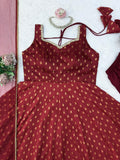 Latest Designer Anarkali Suit With Beautiful Chanderi Jacquard Butti Fabric