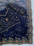 Fendy Satin in shaded fab with Beautiful Sequins and Diamond work Saree