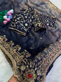 Fendy Satin in shaded fab with Beautiful Sequins and Diamond work Saree