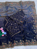 Fendy Satin in shaded fab with Beautiful Sequins and Diamond work Saree