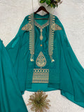 Designer Rangoli Silk Top Plazzo And Shurge With Suquence And Embroidery Work
