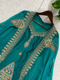 Designer Rangoli Silk Top Plazzo And Shurge With Suquence And Embroidery Work