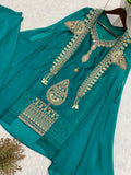Designer Rangoli Silk Top Plazzo And Shurge With Suquence And Embroidery Work