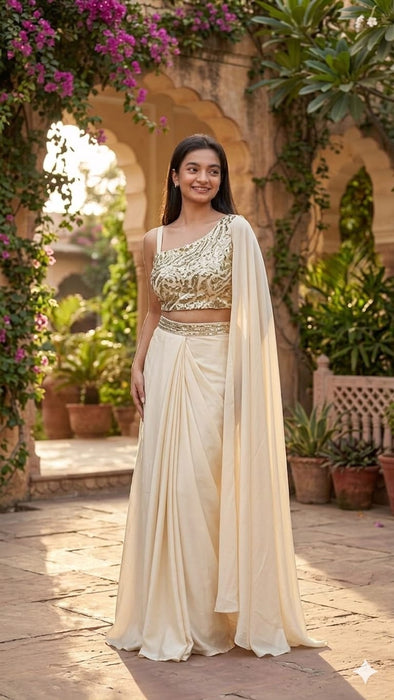 Trendy Dhoti Style Saree with Multi Thread Embroidery with Sequence Work