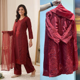 BEAUTIFUL REAL HAND MIRROR WITH SEQUENCE EMBROIDERED TOP PLAZZO WITH DUPATTA