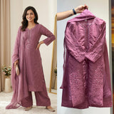 BEAUTIFUL REAL HAND MIRROR WITH SEQUENCE EMBROIDERED TOP PLAZZO WITH DUPATTA