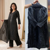 BEAUTIFUL REAL HAND MIRROR WITH SEQUENCE EMBROIDERED TOP PLAZZO WITH DUPATTA