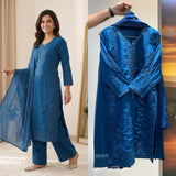 BEAUTIFUL REAL HAND MIRROR WITH SEQUENCE EMBROIDERED TOP PLAZZO WITH DUPATTA