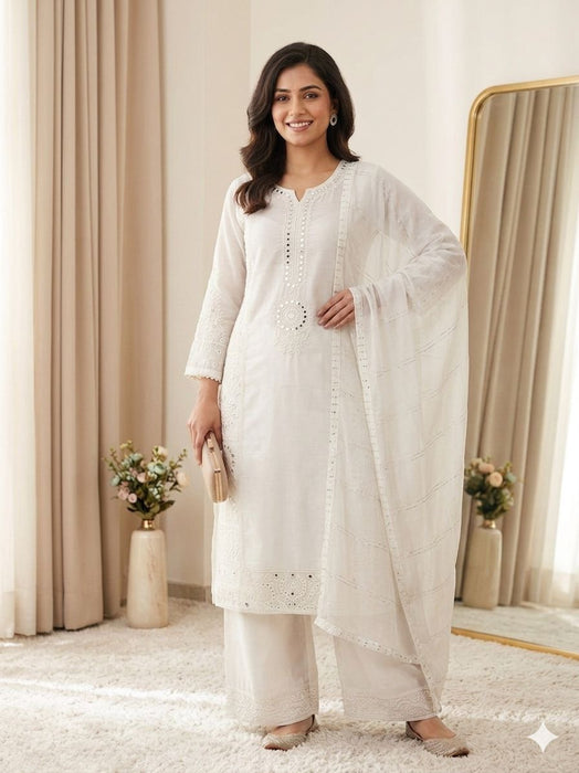 BEAUTIFUL REAL HAND MIRROR WITH SEQUENCE EMBROIDERED TOP PLAZZO WITH DUPATTA